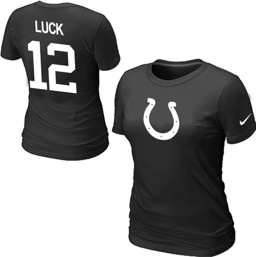 Nike Indianapolis Colts #12 Andrew Luck Name & Number Women's NFL T-Shirt - Black
